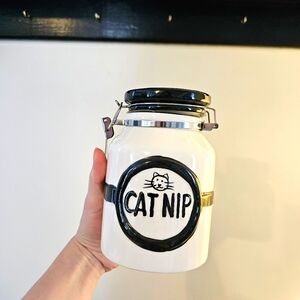 Ceramic "cat nip" jar with lid